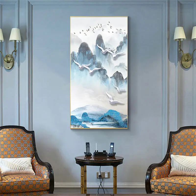 

YongHe Home Decorative Spray Ink painting Chinese Landscape Jiangshan Free combination Poster Pictures For Decorate Living Room