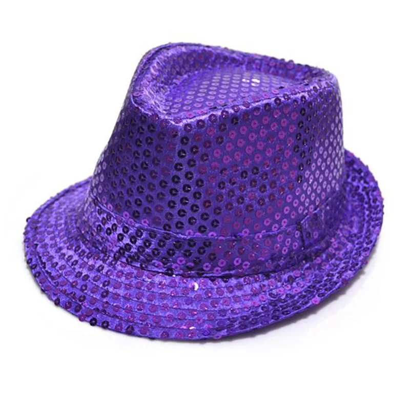 hat purple 12 шт., для взрослых и детей, джазовая шляпа, для сцены, танцев, выступлений, с блестками, волшебное шоу, бар, вечерние шляпы для танцев, галстук, перчатки - Цвет: hat purple