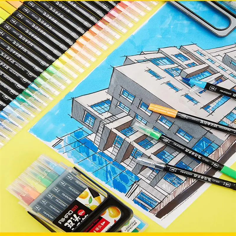 18 видов цветов с двойной головкой художника растворимый цветной эскиз маркер