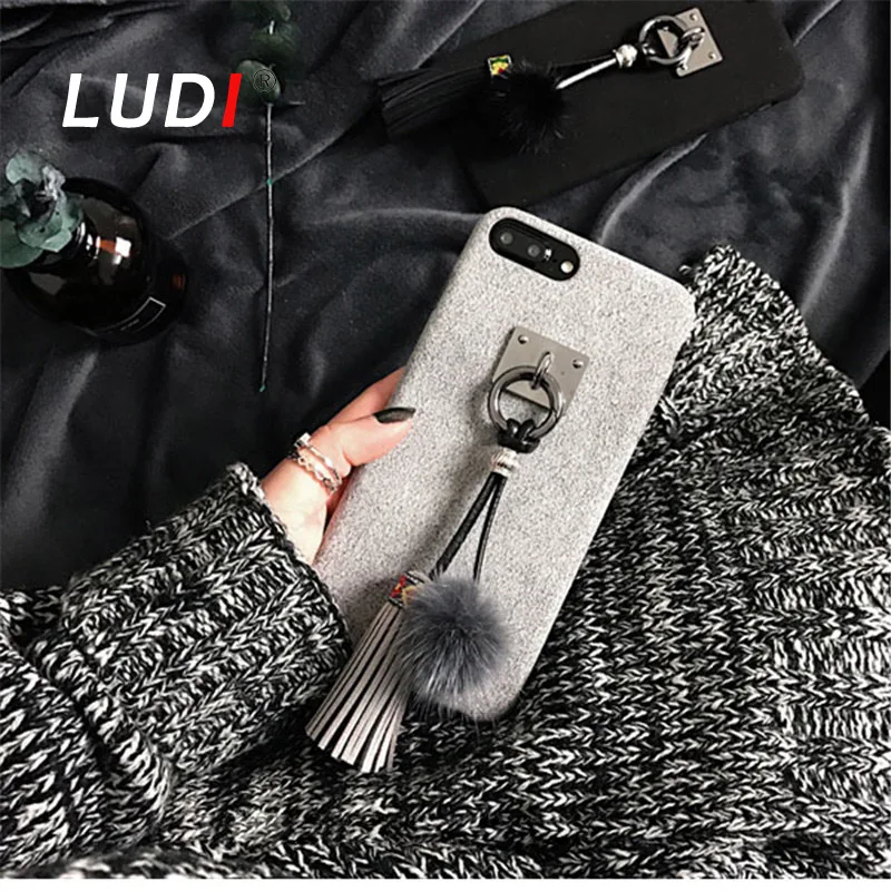 LUDI Fashion Mink Hair Ball Tassel Case Capa for iPhone X 8 6 6s Plus 7 7plus Soft Plush Cover National Style |