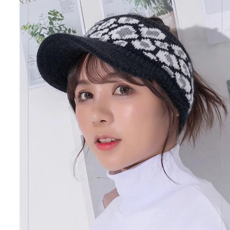 Зимняя леопардовая расцветка вязаный кепки с козырьками Осенний теплый Пустые