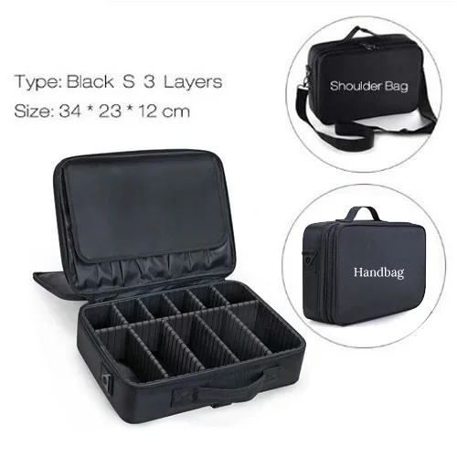 black S 3 layers Женский модный профессиональный косметический Органайзер для путешествий, большая пустая коробка для макияжа, косметический чехол для художника, большая сумка для хранения, чехол для костюма s - Цвет: black S 3 layers