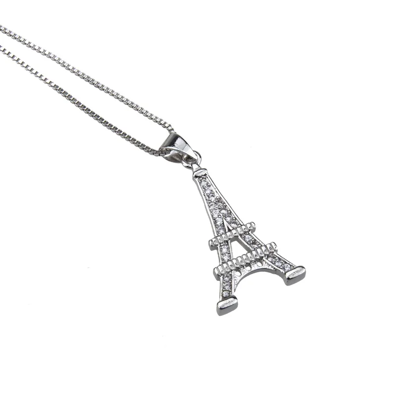 New design gold copper white cubic zirconia Eiffel tower pendant necklace for women fashion unique party jewelry chain gifts | Украшения и