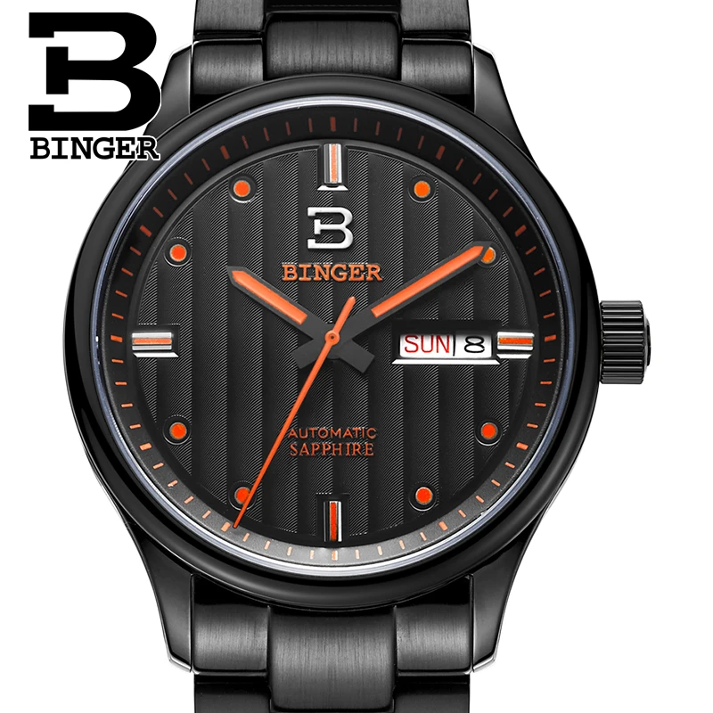 

Switzerland watches men luxury brand Wristwatches BINGER business Mechanical men's watch sapphire full stainless steel B5006-5