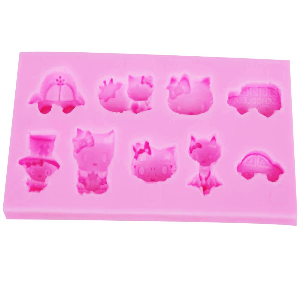 10PCS/SET F1241 Cute Cat and Cars Silicone Cake Mold Decorating DIY Sugarcraft Chocolate Candy Clay Moulds14.3 * 7.4 1.4cm | Дом и сад