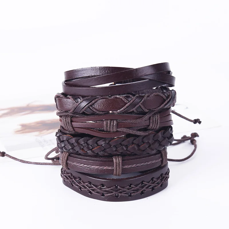 KYSZDL модный кожаный тканый браслет простой набор мужской из шести частей