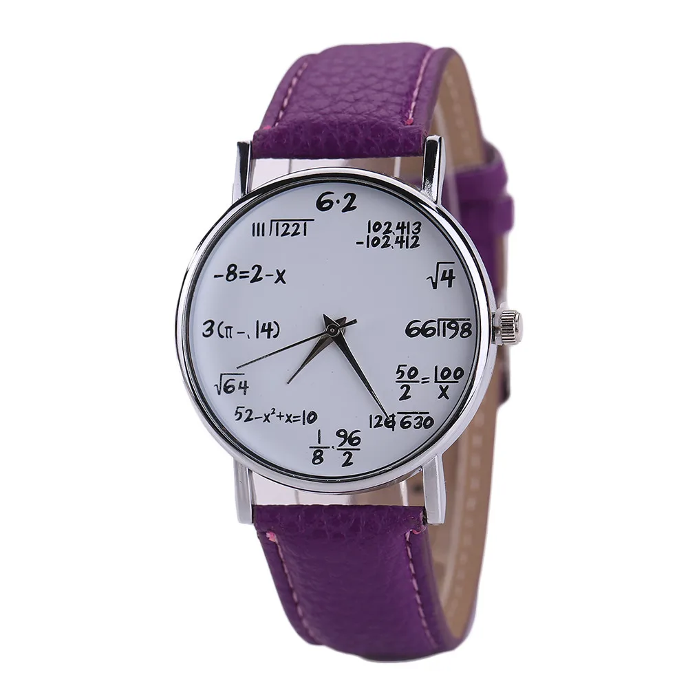 Purple Женские часы, модные, с функцией математики, с узором, кожа, сплав, аналоговые, кварцевые, Vogue часы, наручные часы для женщин, Reloj Mujer 999 - Цвет: Purple