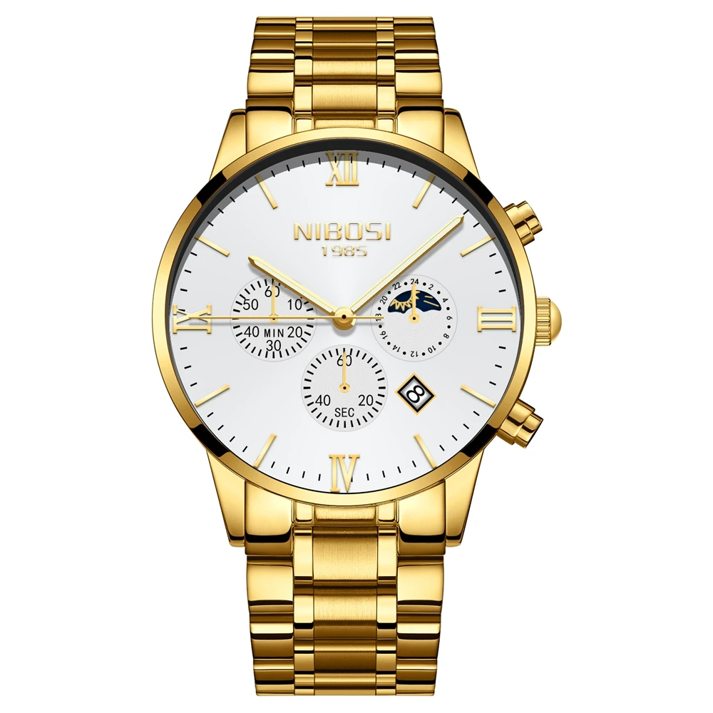 NIBOSI часы мужские золотые Relogio Masculino кварцевые часы Montre Homme Reloj Hombre водонепроницаемые Роскошные брендовые деловые наручные часы