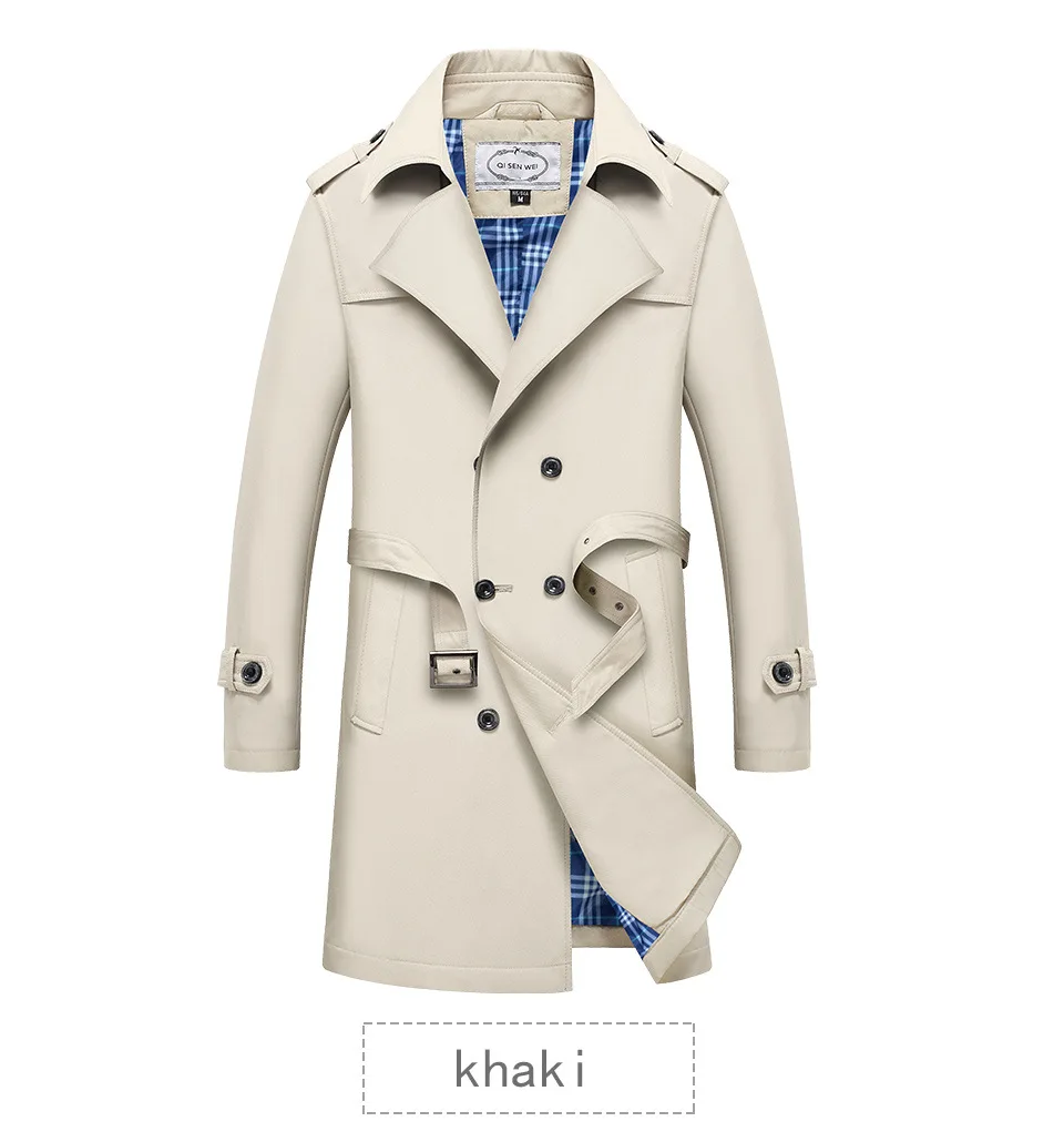 New Trench Coat Jacket Overcoat Casual Men's windbreakers Solid Color X-Long Men Fashion Autumn Jackets