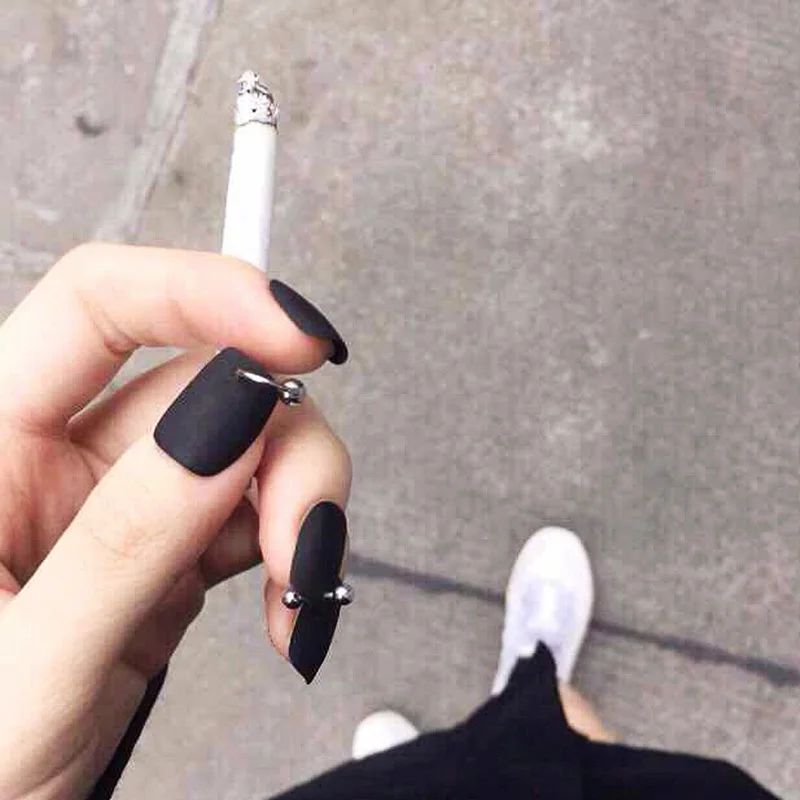 Готическое серебряное кольцо темные накладные ногти Ins простой темперамент