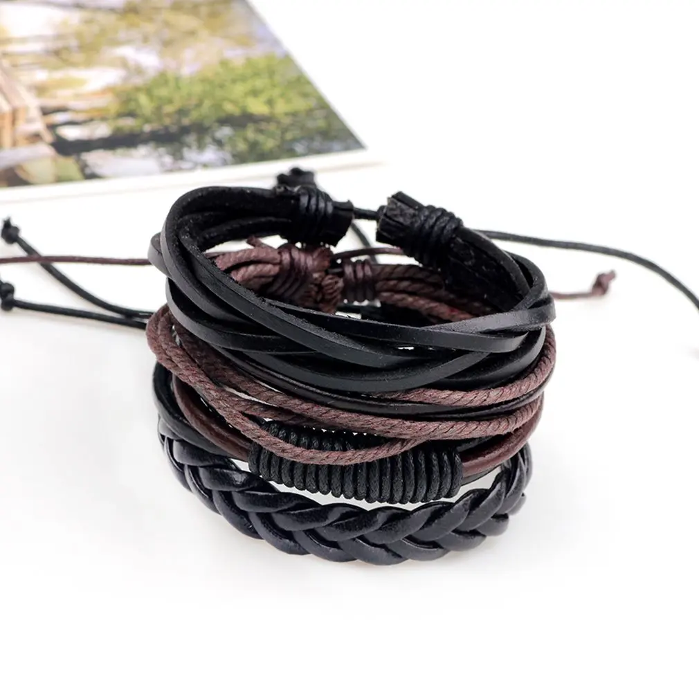 4 шт./упак. винтажный браслет в стиле панк ручной работы из искусственной кожи