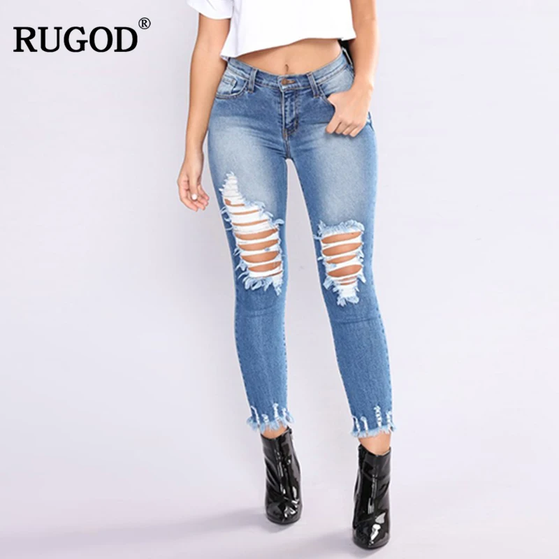 RUGOD 2018 Новое поступление Повседневное Для женщин отверстие джинсы сезон: