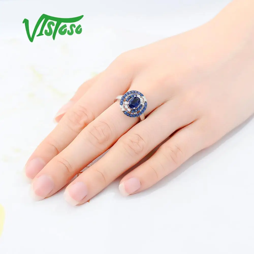 Кольцо VISTOSO из серебра 925 пробы для женщин гламурные круглые синие нано
