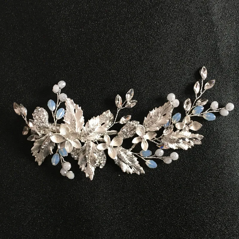 SLBRIDAL Серебряный проводной со стразами свадебный цветок зажим для волос Заколки свадебный головной убор аксессуары для волос Для женщин украшения для волос