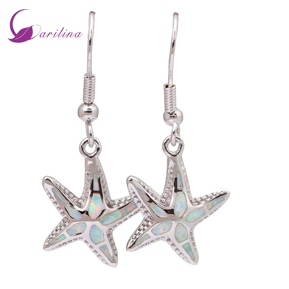 

Perfect Top Quality Silver Color Jewelry Fashion Sea Star White Opal Drop Dangle Earrings For Women E086