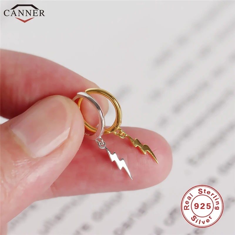 CANNER Gold Small Hoop Earrings 925 Sterling Silver Circle for Women Girls Punk Lightning Earring Jewelry Gifts H50 | Украшения и