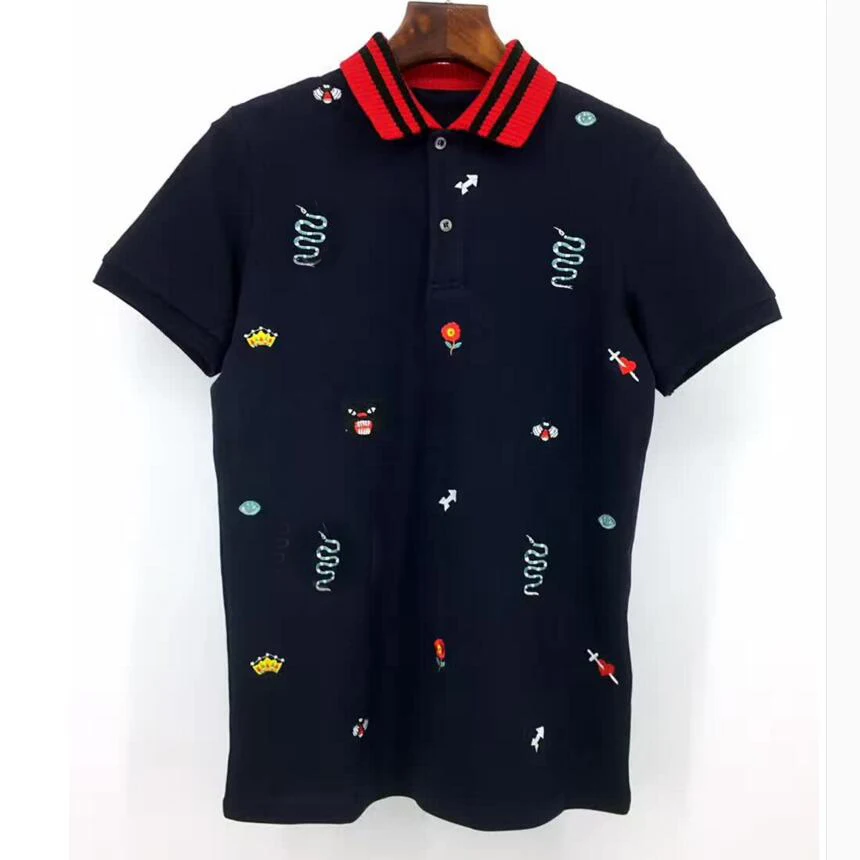 Мужская хлопковая рубашка-поло с вышивкой змеи леопарда пчелы цветов короны в