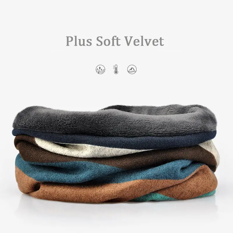 Blue Plus Velvet Wuaumx шапки осень/зима для женщин полосатая Шея Теплое кольцо шарф многофункциональные шапочки шляпа для мужчин хвост широкий берет-Боб fille - Цвет: Blue Plus Velvet