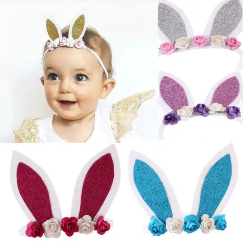 2018 New Arrival Cute Rabbit Ears Headwear Kids Girls Baby Party Headband Toddler Elastic Flower Hair Band 6Colors Hot | Детская одежда