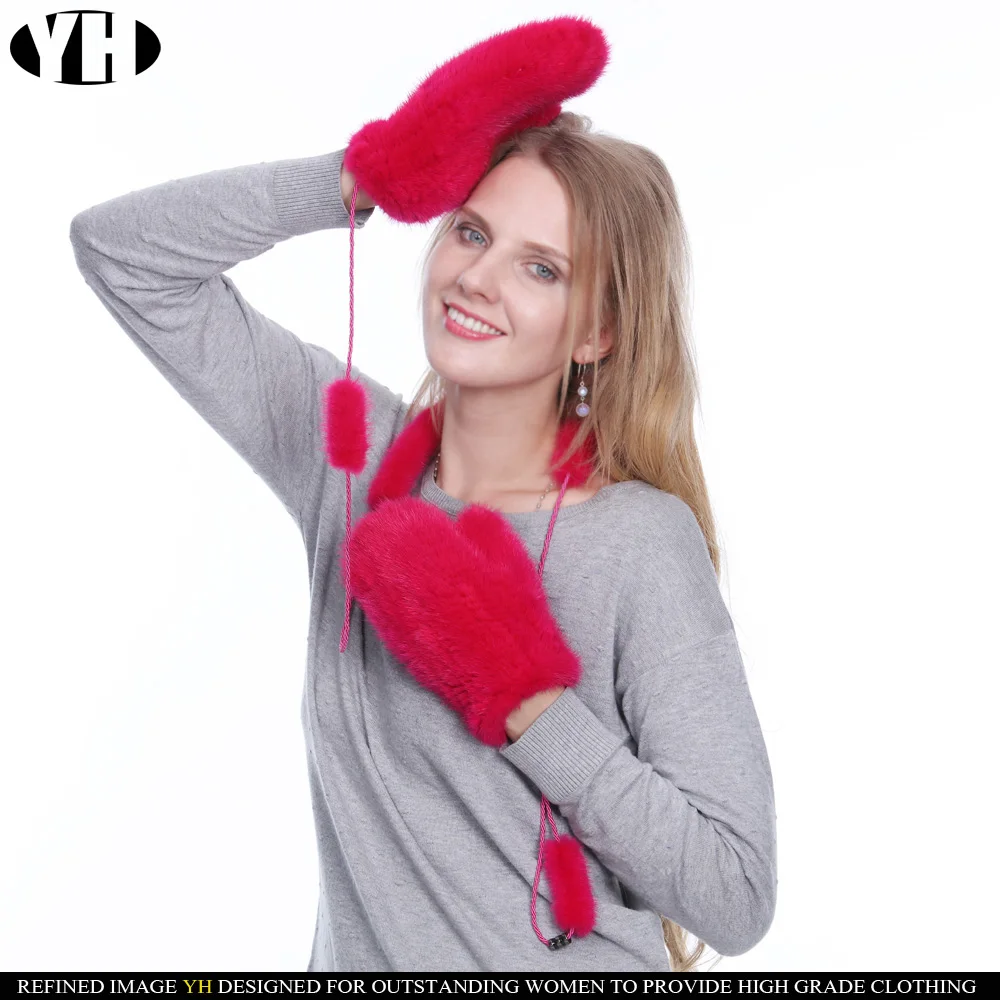 Новое поступление 2021 женские перчатки из натурального меха норки вязаные