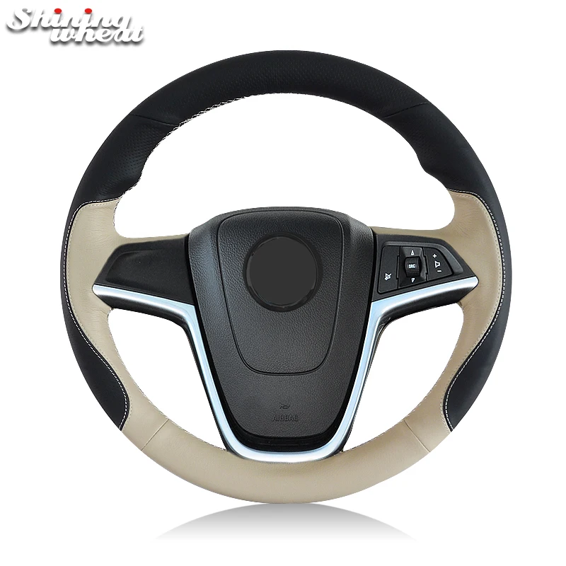 

Hand Sew Beige Black Leather Car Steering Wheel Cover for Buick Excelle XT GT Encore Opel Mokka