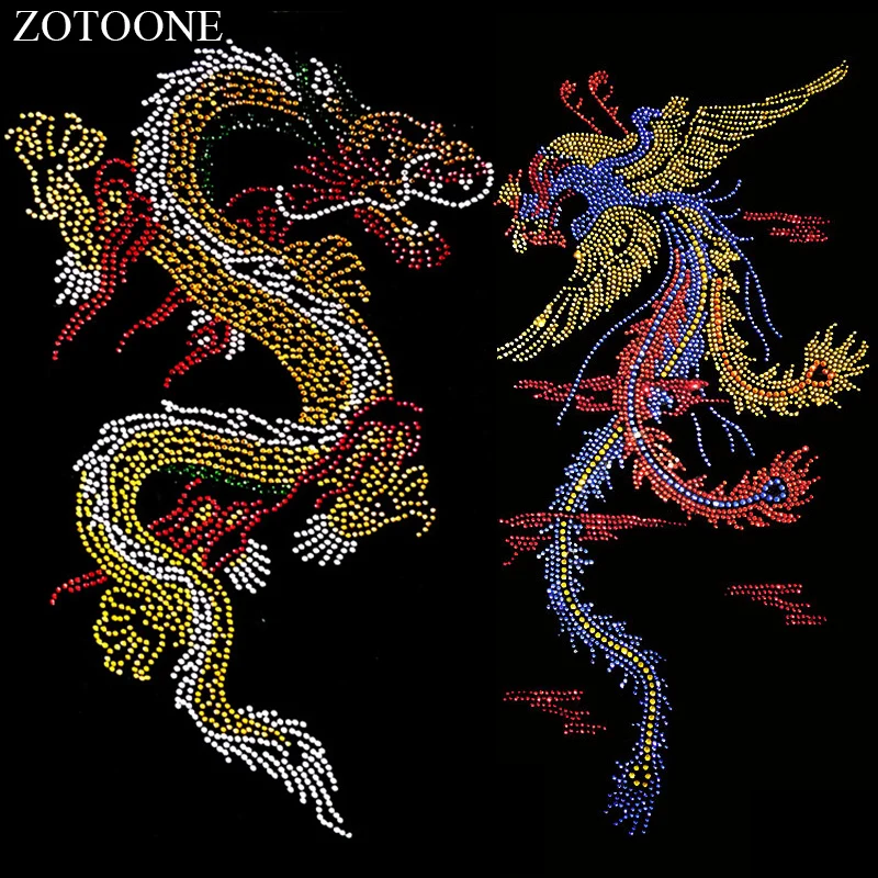ZOTOONE Clear Super Bright A Rhinestones Hotfix Rhinestone Dragon and Phoenix Applique for Clothes Decoration Strass Crystals E | Дом и сад