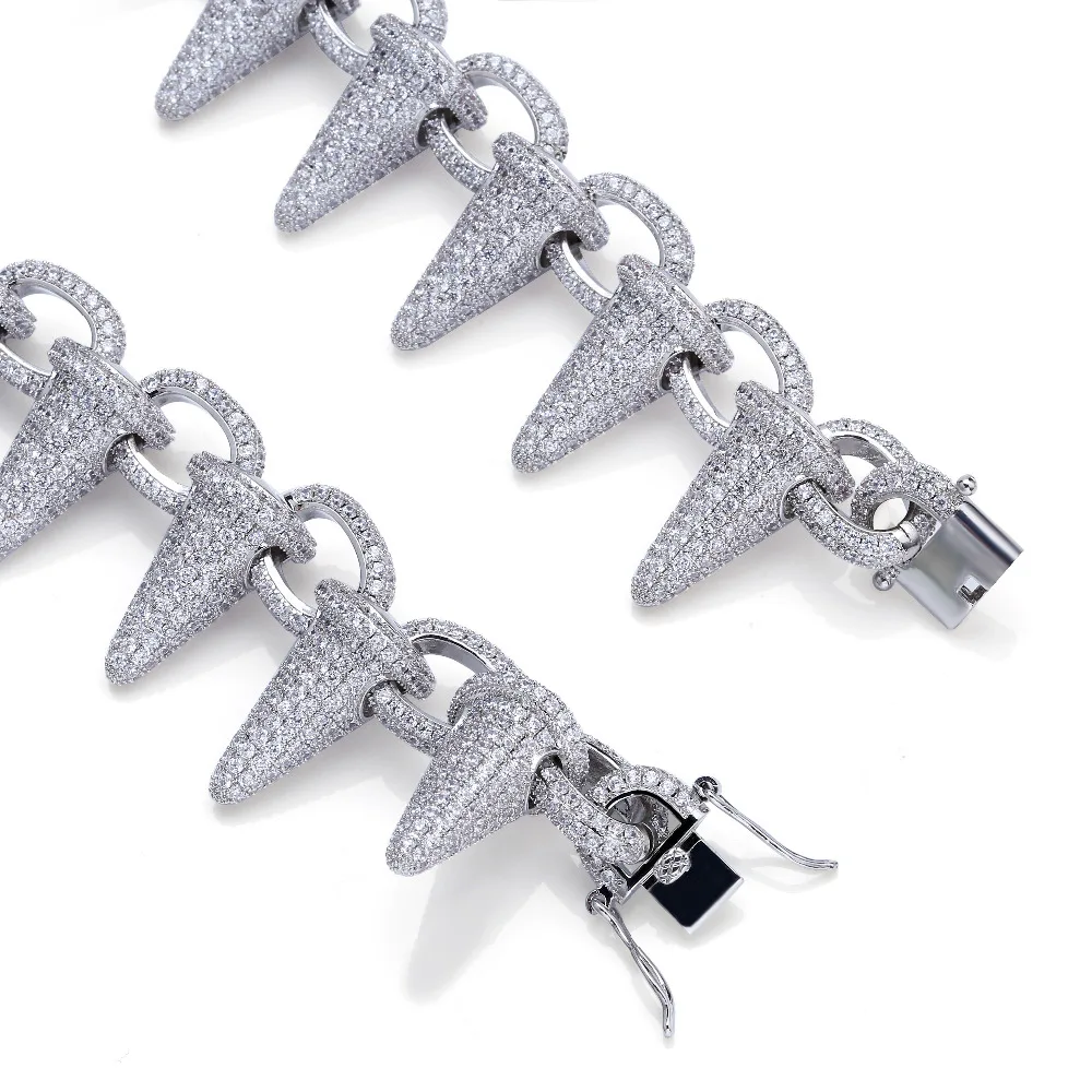Роскошные Тяжелые Панк мода рок Iced Out заклепочные шипы ожерелье с манжетами цепь Bling кубический циркон хип-хоп Золото Серебро подарки для мужчин