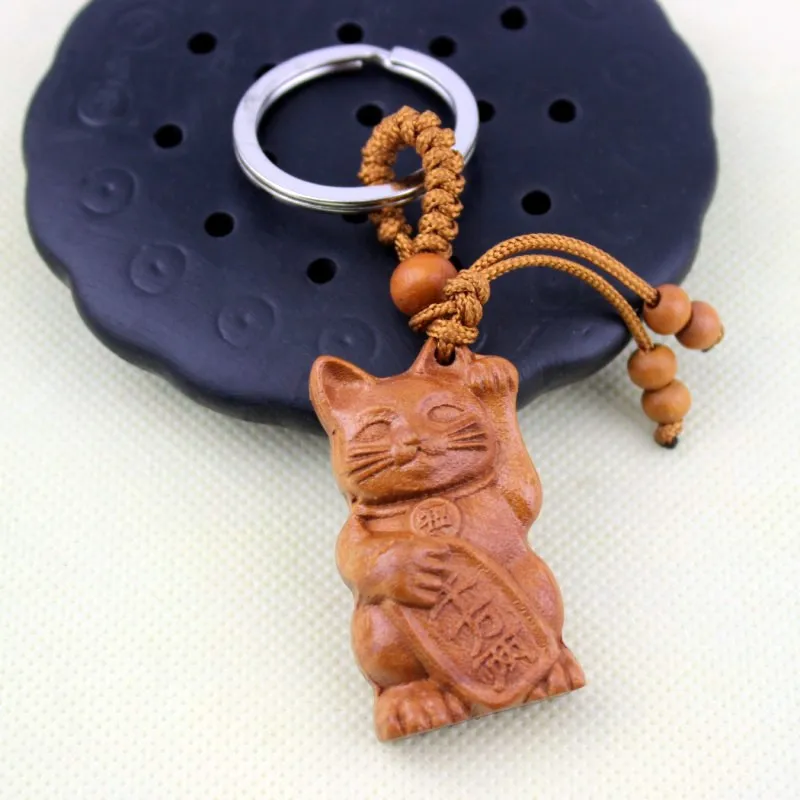 Maneki Neko удача Кот резьба деревянный кулон брелок декоративное украшение с