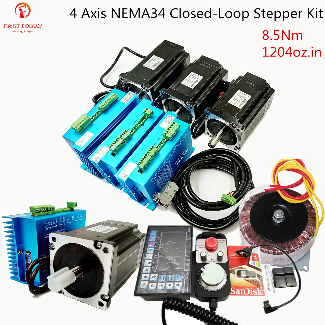4 оси NEMA34 1204 нм унций. В комплекте шаговых двигателей с замкнутым циклом двигатель