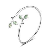 xiyanike 925 sterling sliver simple fashion green leaves opals bracelets clothing accessories resizable bangle for women gift