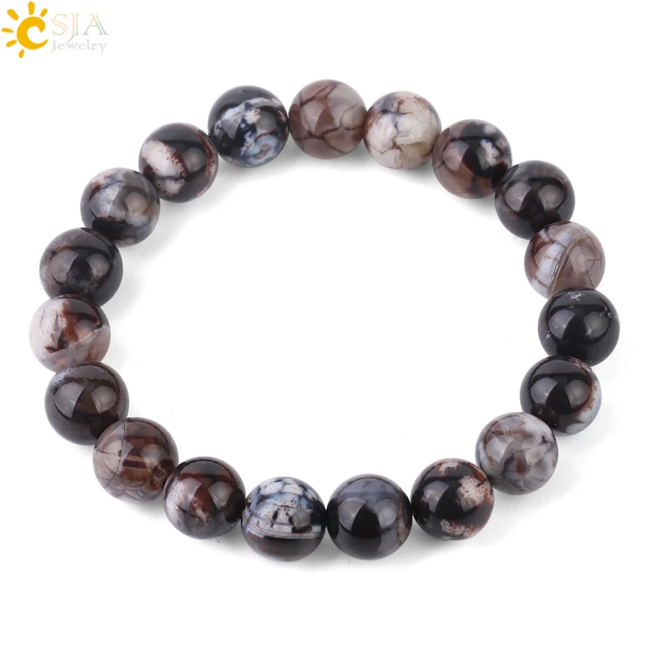 CSJA 10 мм женские и мужские Agates браслеты из оникса Natural браслет с драгоценным камнем