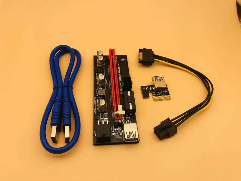 

100PCS 009S USB 3.0 PCI-E Express 1X to 16x Extender Riser Card SATA 15pin Male to 6pin Power Cable for BTC Bitcoin Miner Mining