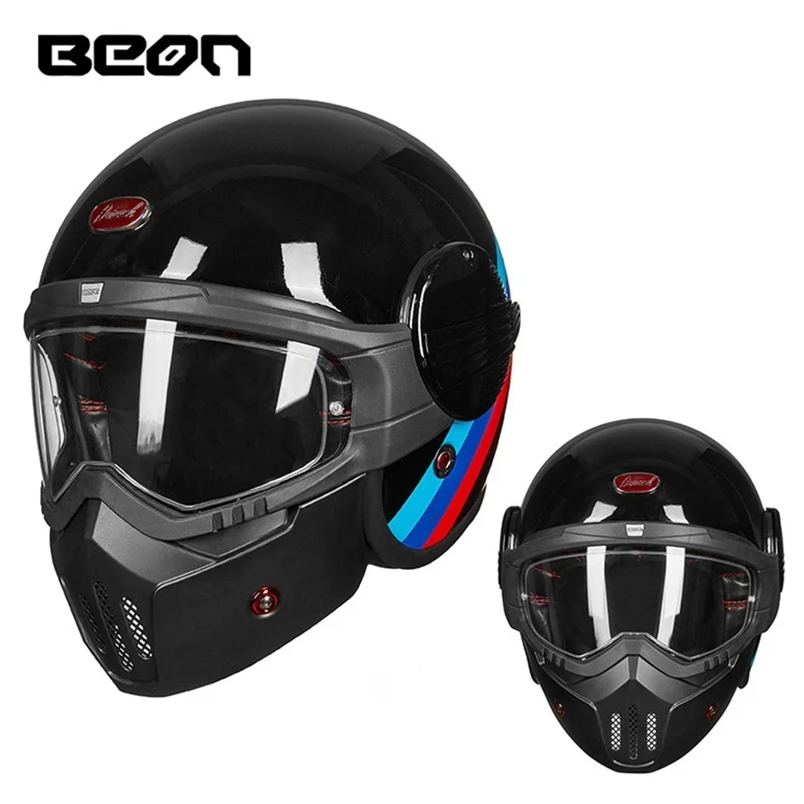 lblack blue 1 шт Профессиональные 3/4 очки для лица винтажные съемные Кафе Racer Ретро Маска СТЕКЛОВОЛОКНО мотоциклетный шлем для мотокросса - Цвет: lblack blue