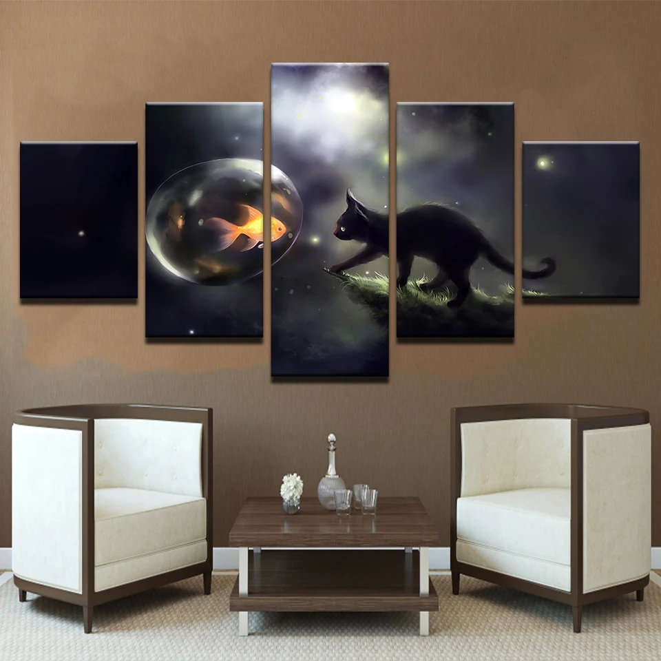 Холст HD печать плакатов Wall Art Современная Абстрактная живопись рыбы фото рамки 5