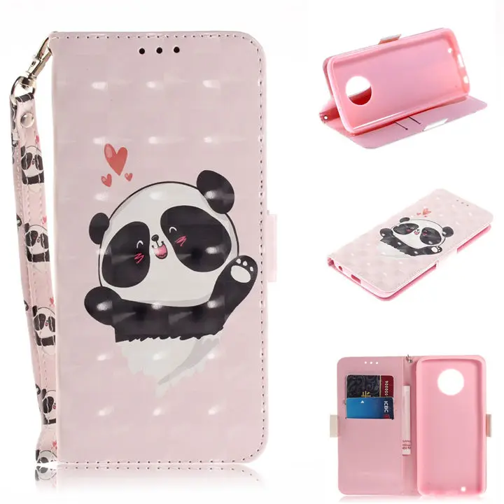 Love Heart Panda Чехол для телефона Motorola Moto One P30 Play G5S G6 E5 Plus G6Plus E5Plus, чехол с милым животным медведем, котом, собакой, откидной кожаный чехол P26Z - Цвет: Love Heart Panda