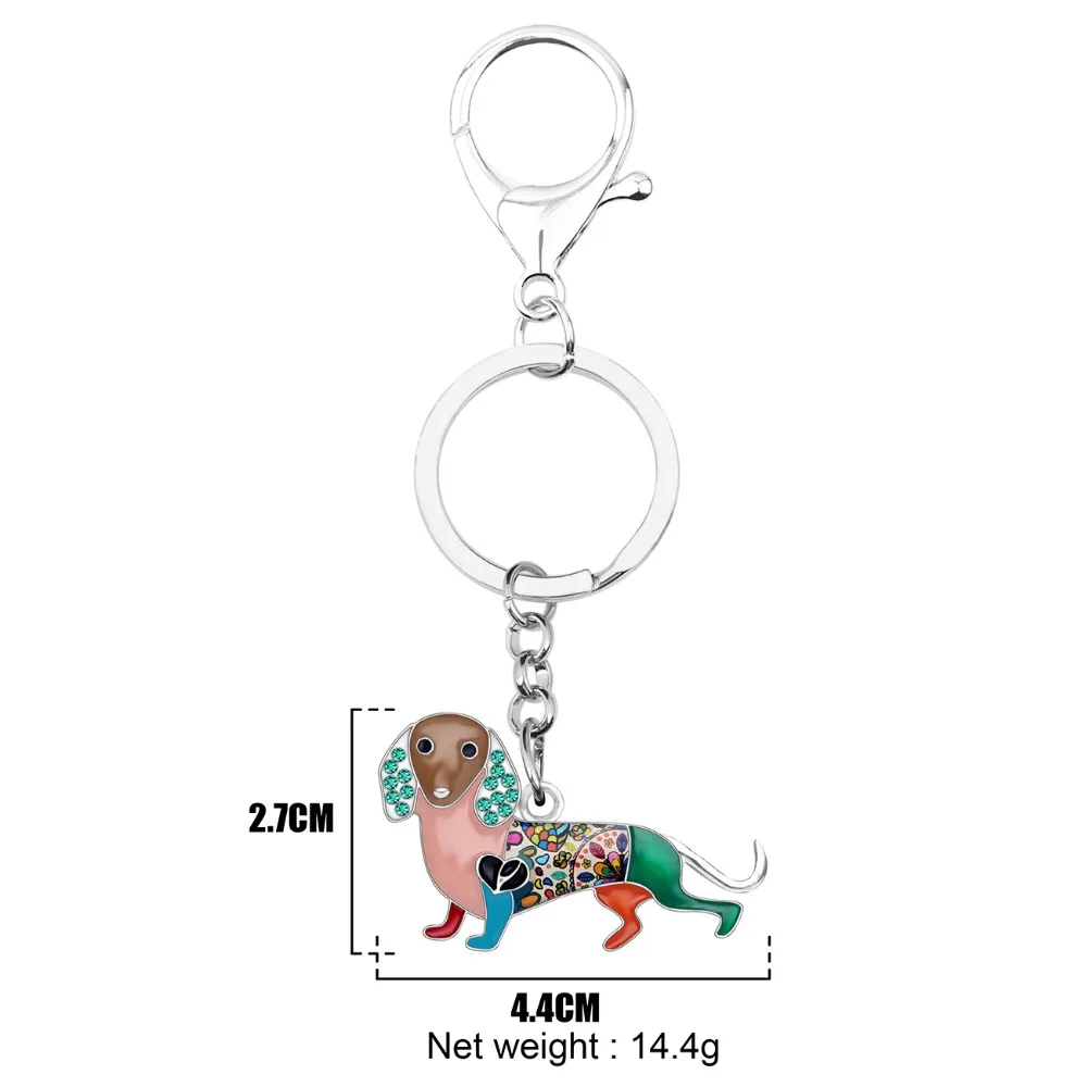WEVENI Enamel Alloy Rhinestone Dachshund Dog Key Chains Holder Cute Animal Jewelry Gift For Women Girls Bag Purse Charms Pendant | Украшения