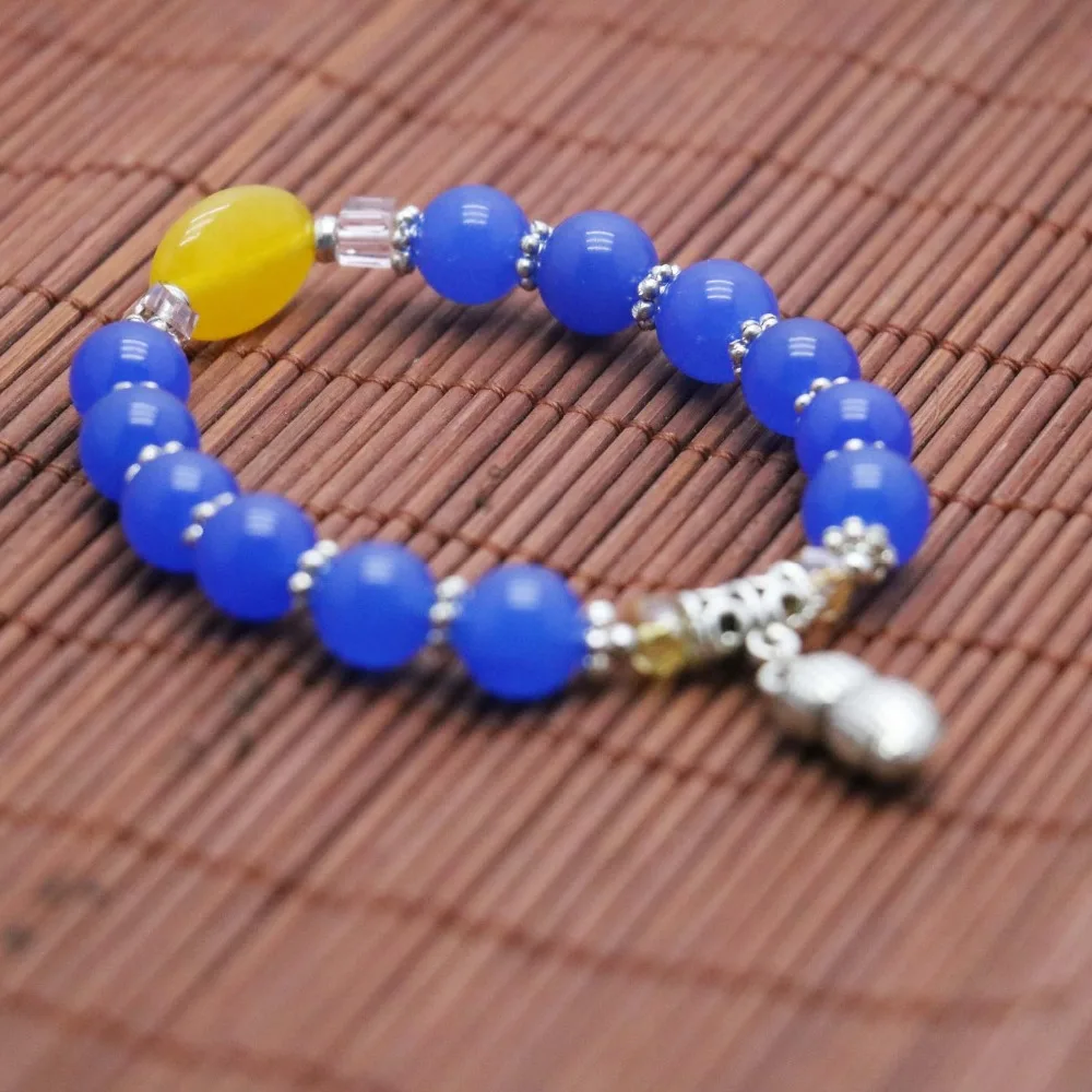 В богемном стиле Стиль синий халцедон кристалл браслет цепочка на руку для