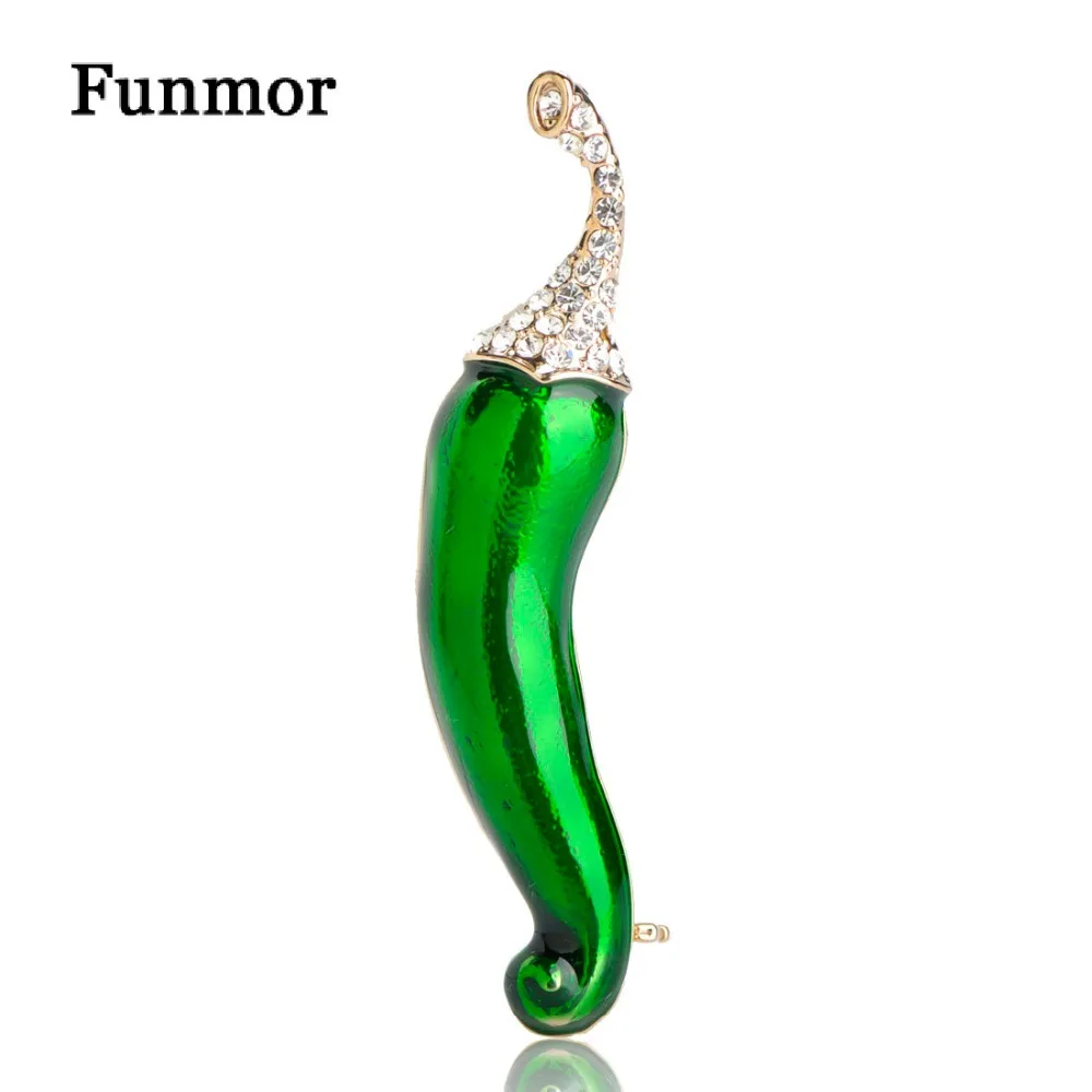 

FUNMOR Lifelike Crystal Vegetables Style Brooch Badge Enamel Chili Tomato Eggplant Corsage Women Men Costume Decoration Pins