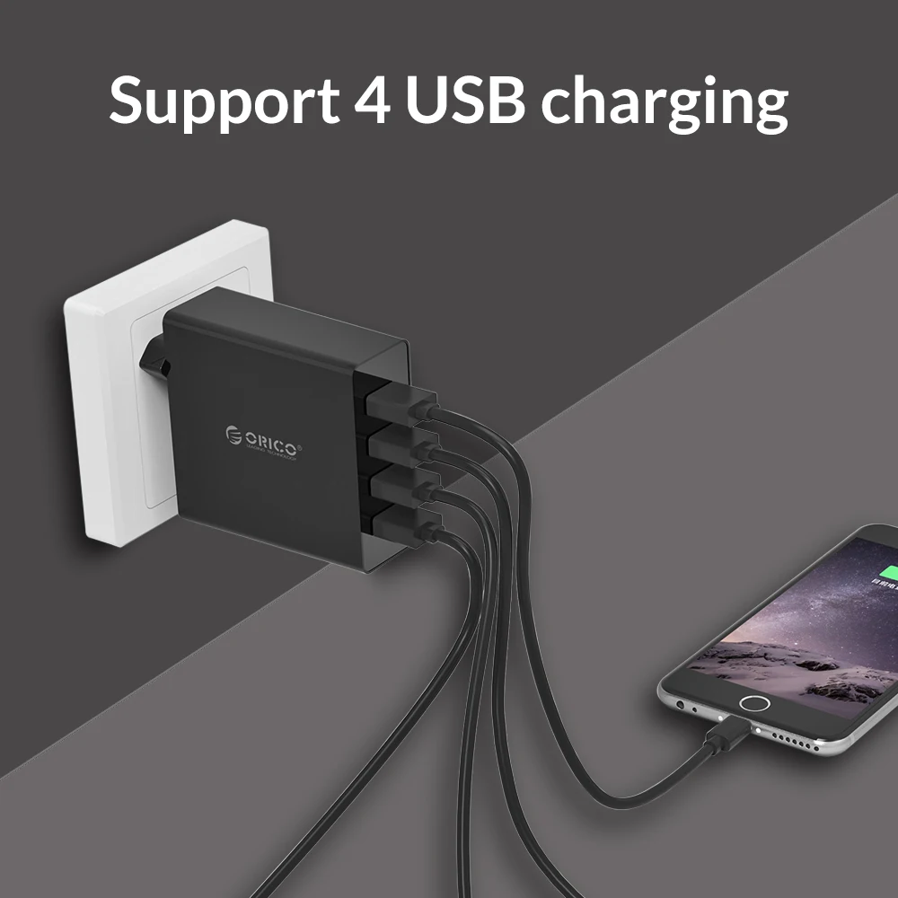 Зарядное устройство ORICO для телефона с 4 портами настенное USB зарядное 5V2.4A * 6A30W