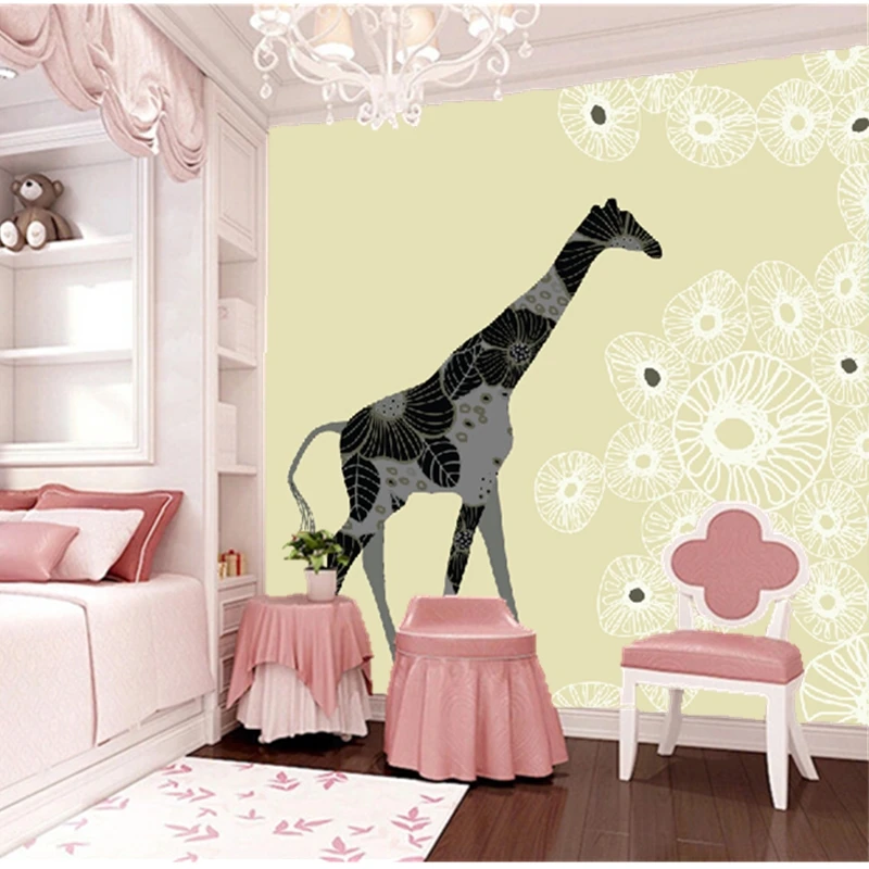 Пользовательские детские обои. Жираф мультфильм фрески для детей спальни