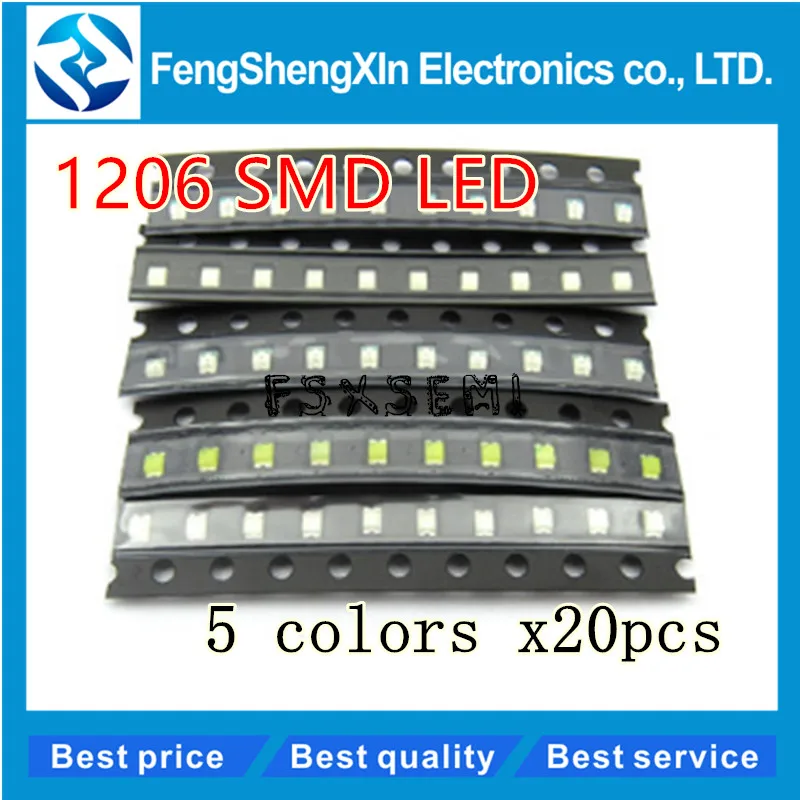 5 видов цветов X 20 шт. = 100 новый набор светодиодов 1206 SMD