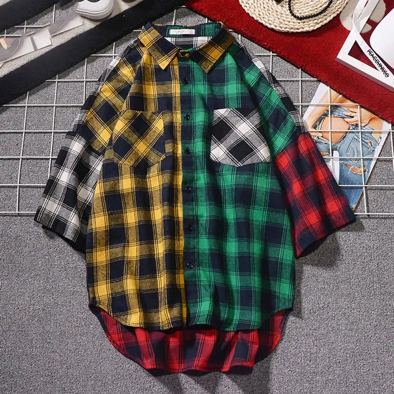 Рубашка Мужская/Женская клетчатая с рукавом 2019 в стиле хип хоп|Блузки| |