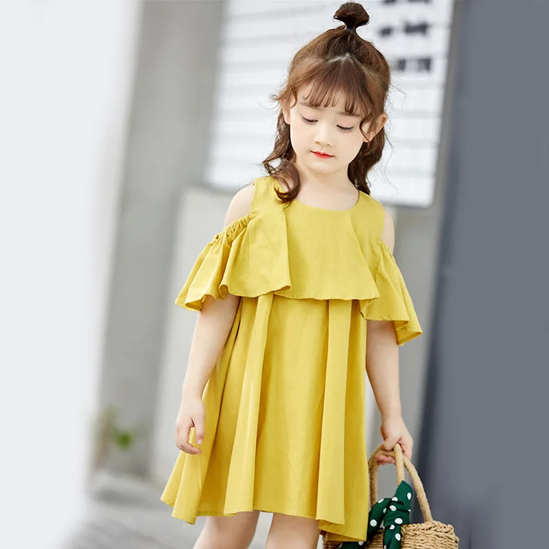 2019 Baby Girl Dress Casual Teenagers Kids Clothes Cotton Shoulder-less Vestidos Children Clothing Girls Summer Ruffles Dresses | Детская