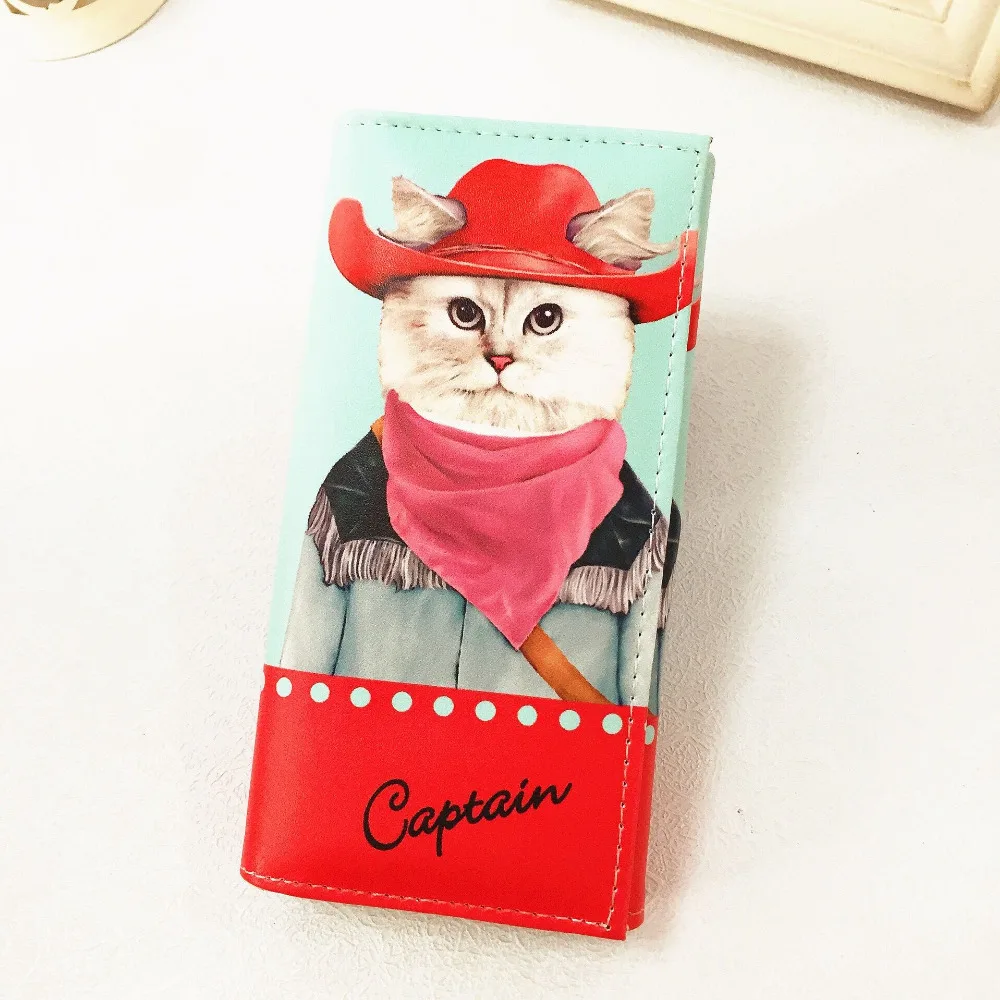 2017 Модный милый кошелек с изображением капитана кота Женский для карт Длинный
