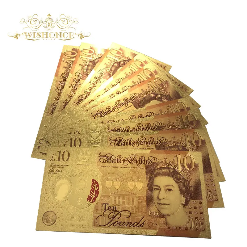 10 шт./лот новые продукты для цветной английской Золотой банкноты фунтов Банкноты