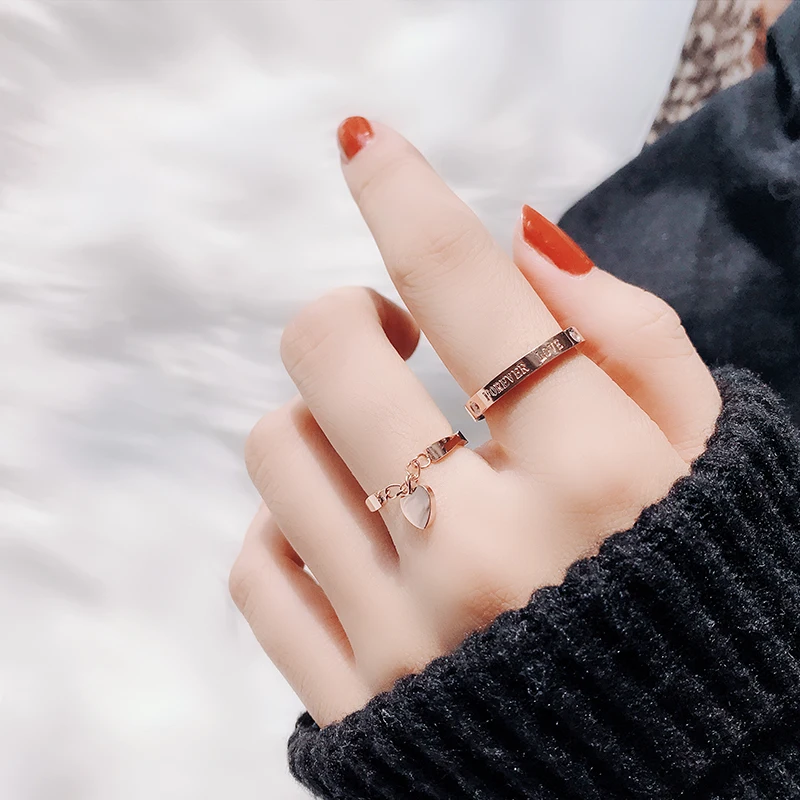 Кольцо YUN RUO с подвеской в виде сердца из нержавеющей стали | Украшения и