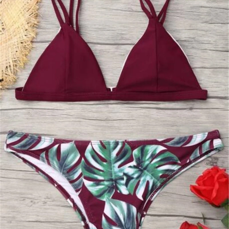 Vgowater2018 sexy Brazilian bikini suit swimsuit white female Cami palm leaf print biquni |