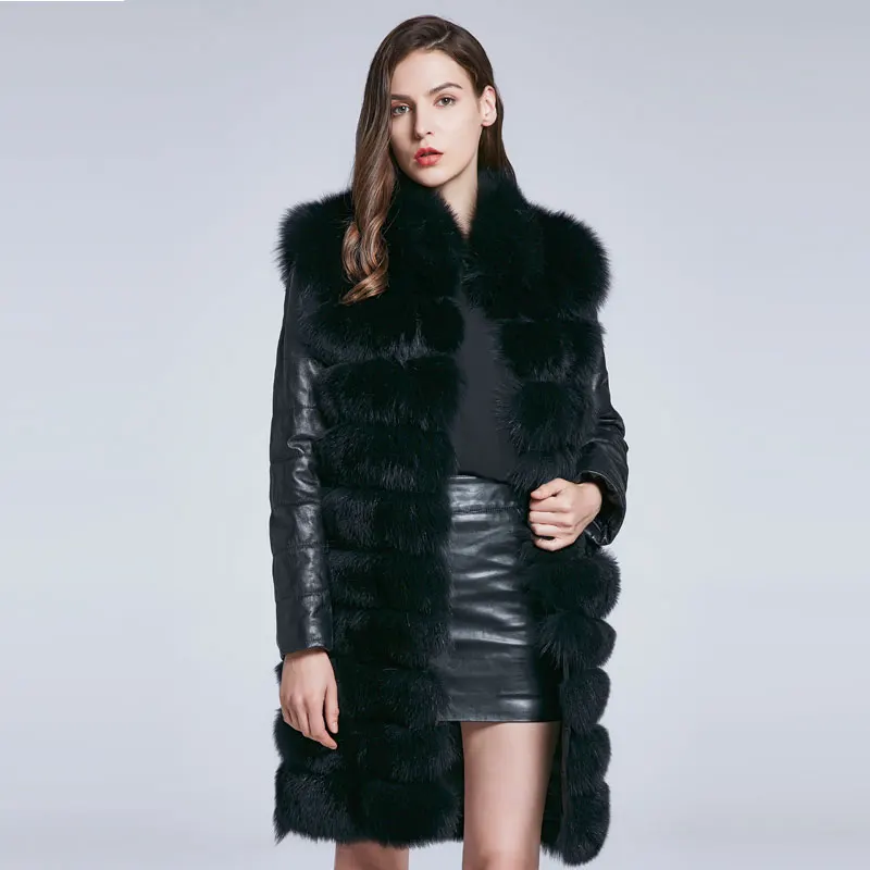 JKP Winter Women's Fox Fur Coat Genuine Leather Furry Overcoat Hem Removable Design Warm 2022 New Sleeves Removable Top