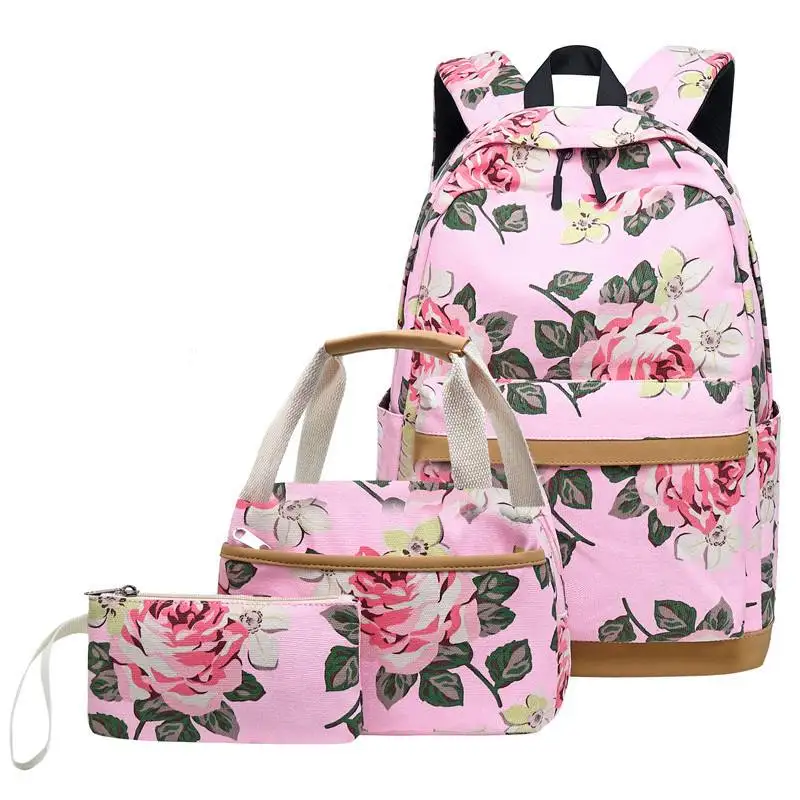 pink set Для подростков, школьный рюкзак, набор из плотной ткани с цветочным принтом; платье принцессы для девочек, детские школьные рюкзаки, детские рюкзаки, портфели, сумки для школы - Цвет: pink set