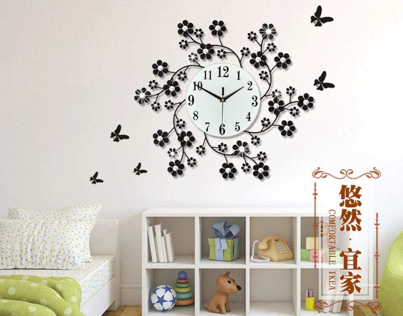 3D настенные часы с большим цветком Декоративные Кованые гостиная 42 шт бриллианты